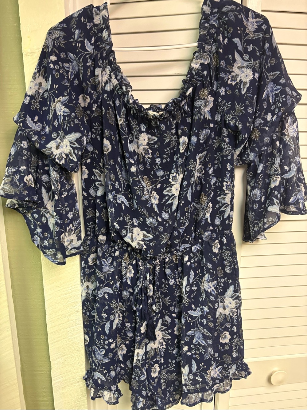 American Eagle Navy Floral Off-Shoulder Romper